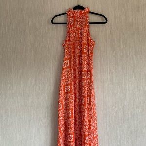 Ann Taylor Size Small Petite Orange High Neck Maxi Dress